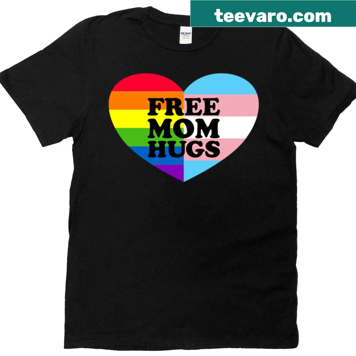 T-shirt with 'Free Mom Hugs' and the transgender pride flag, promoting acceptance — on a men's t-shirt