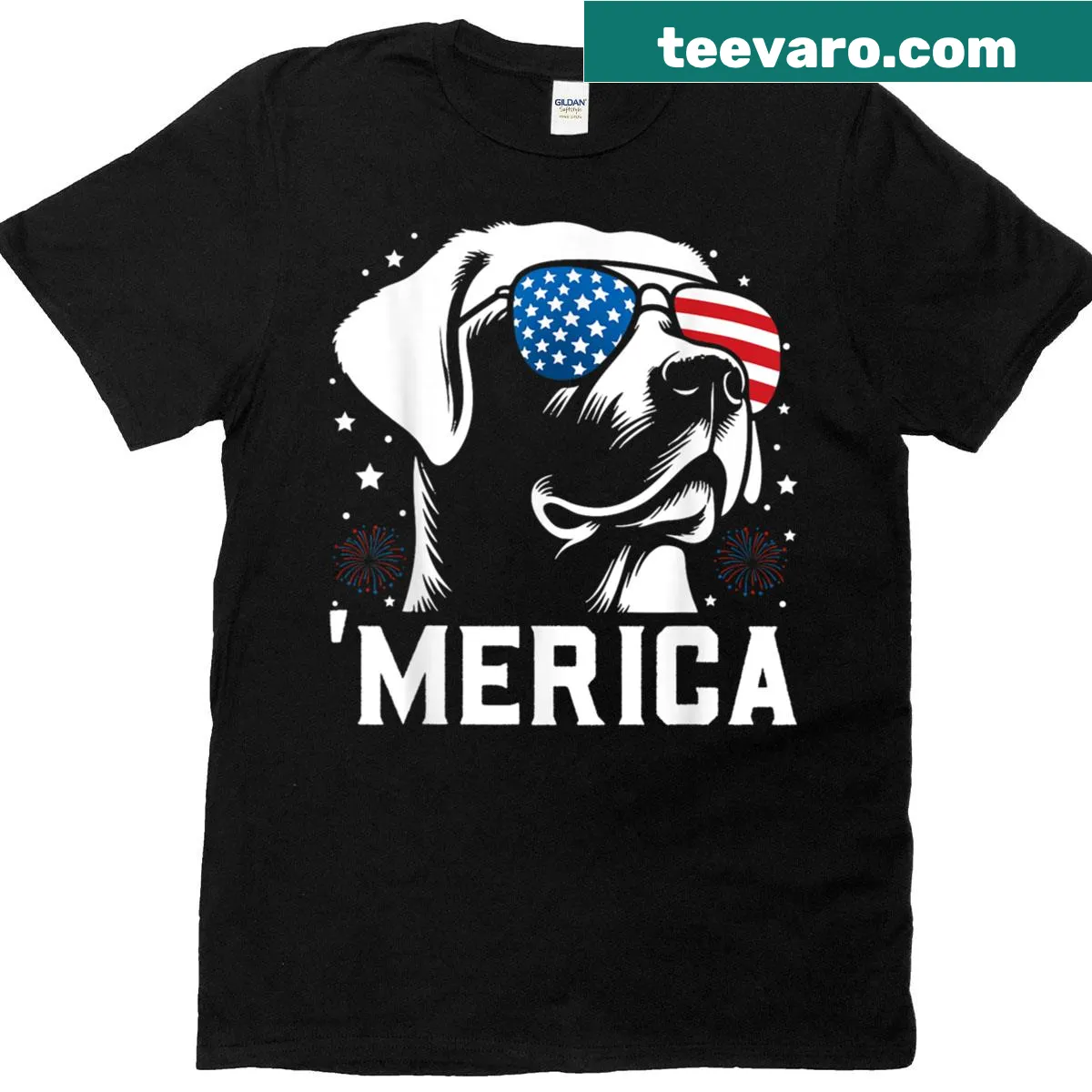 Patriotic cartoon Labrador Retriever T-shirt for the Fourth of July — on a men's t-shirt