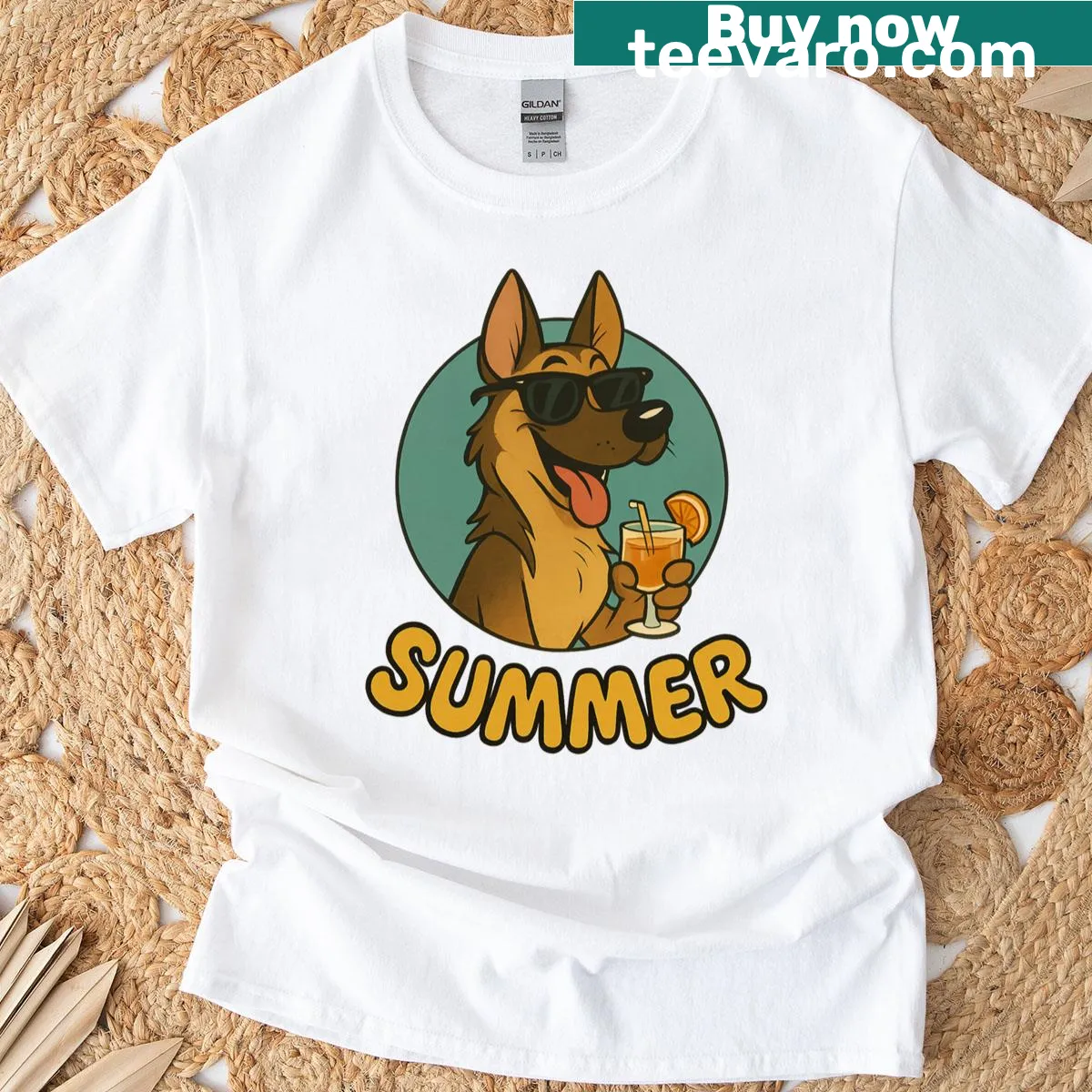 Vintage cartoon t-shirt featuring a funny German Shepherd design — on a men's t-shirt