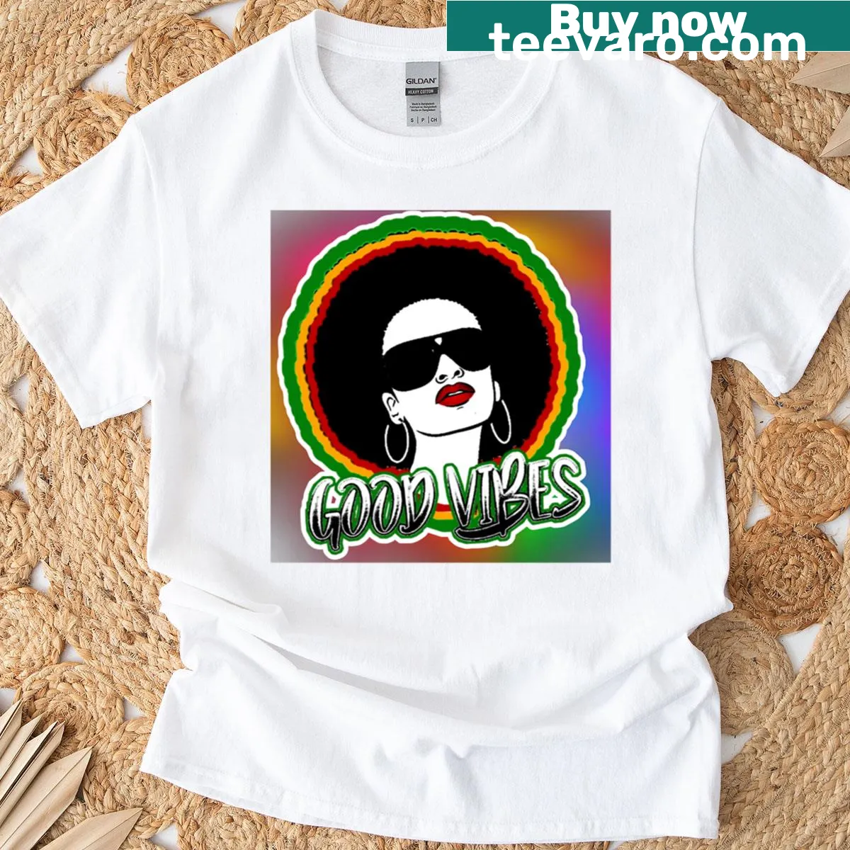 T-shirt with a 'Good Vibes' typography design — on a men's t-shirt