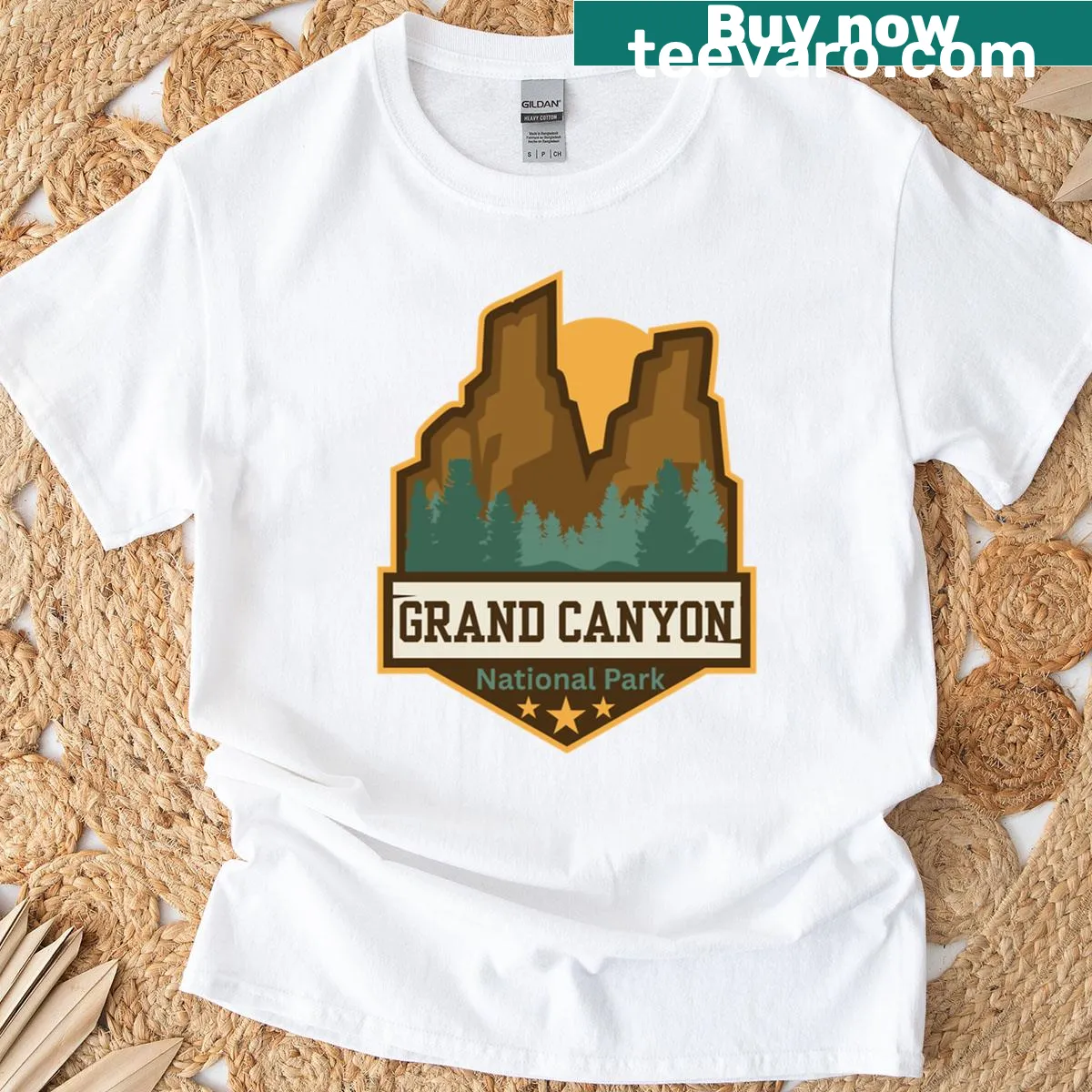 T-shirt featuring Grand Canyon and Teton National Park illustration — on a men's t-shirt