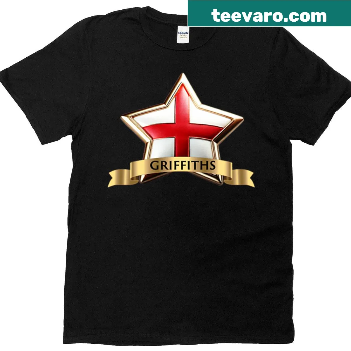 T-shirt featuring a star crest design representing English heritage — on a men's t-shirt