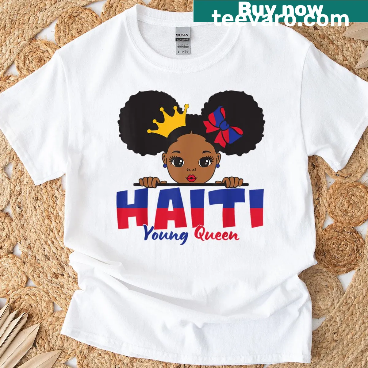 Haitian flag design with 'Young Queen' text for kids — on a men's t-shirt