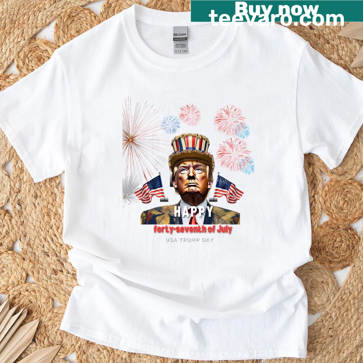 Patriotic T-shirt celebrating the 4th of July with bold graphics — on a men's t-shirt
