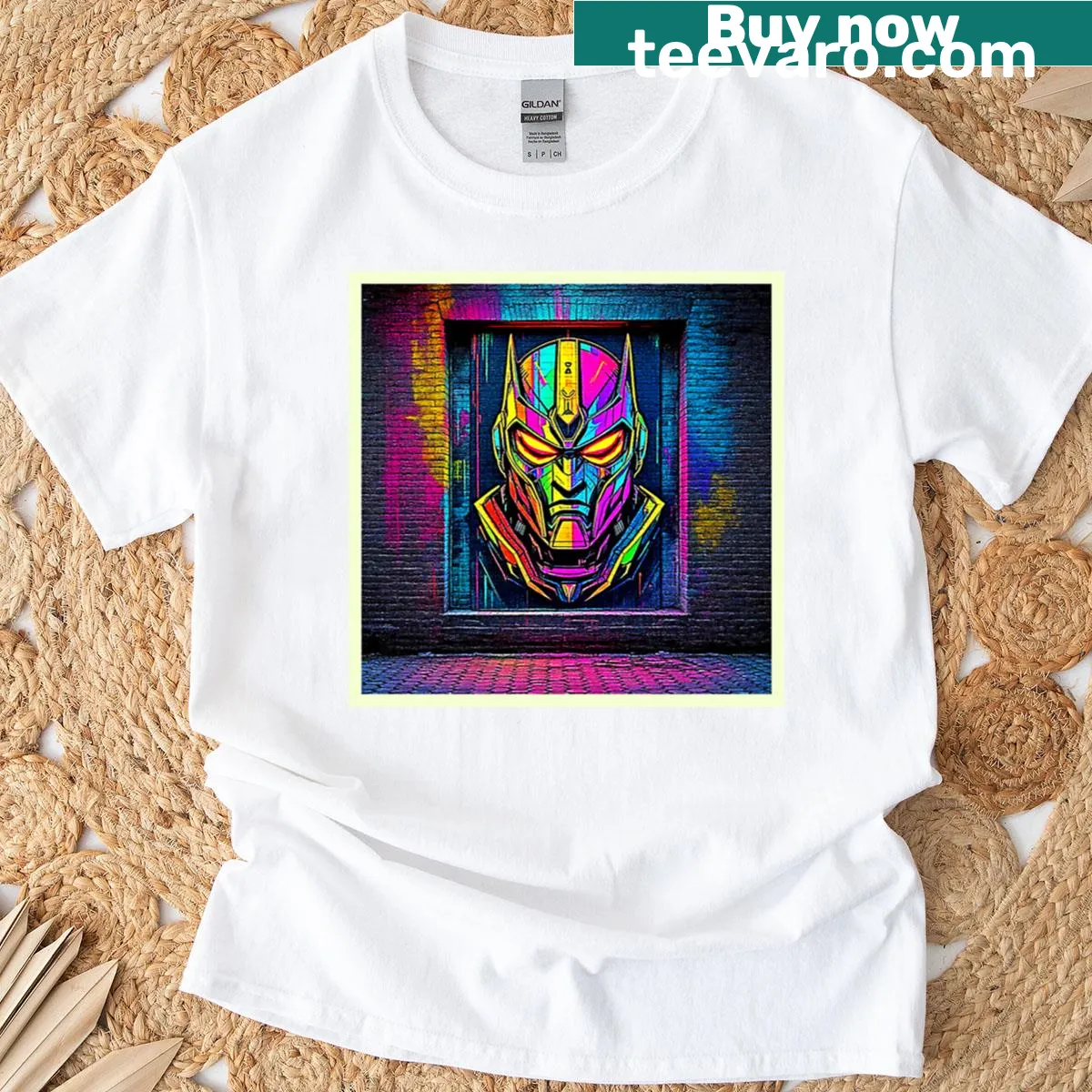 Whimsical robot graphic on a playful T-shirt — on a men's t-shirt