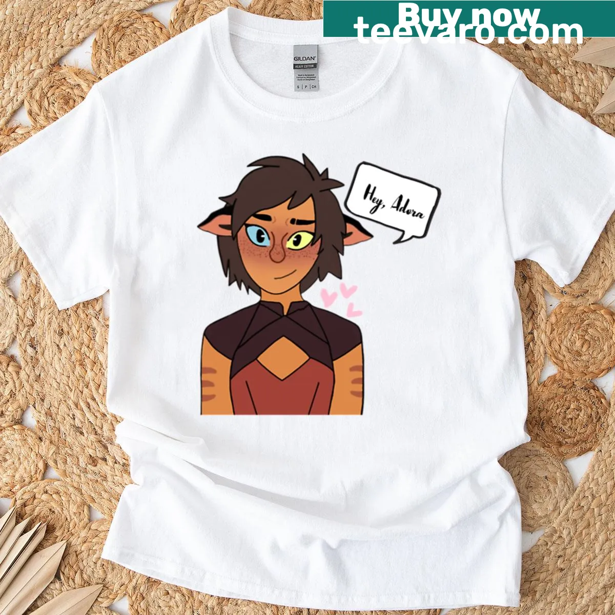 Friendly 'Hey Adora' typography on an oversized T-shirt — on a men's t-shirt