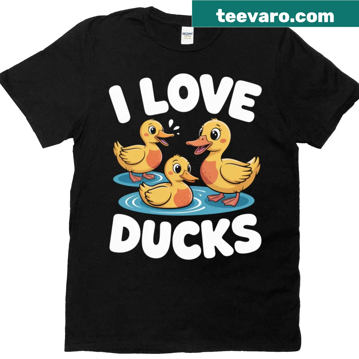 Family-themed cartoon ducks graphic on a t-shirt — on a men's t-shirt