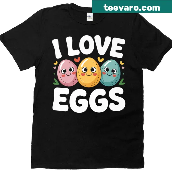 Cartoon eggs with faces on a premium T-shirt
