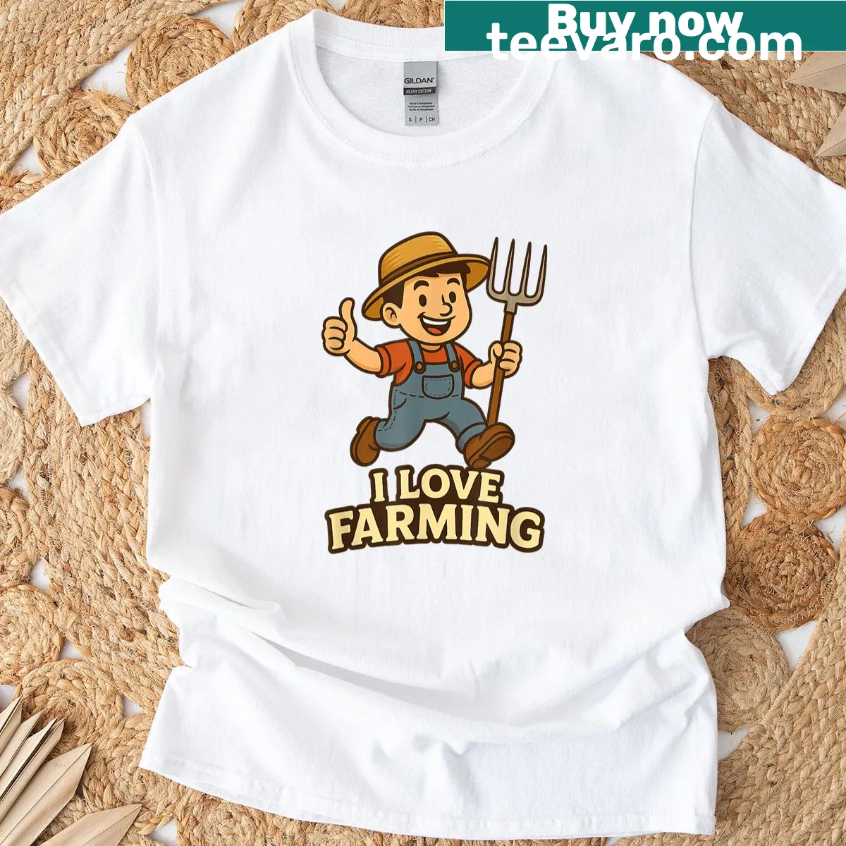 Cute cartoon farmer graphic on a T-shirt celebrating farming. — on a men's t-shirt