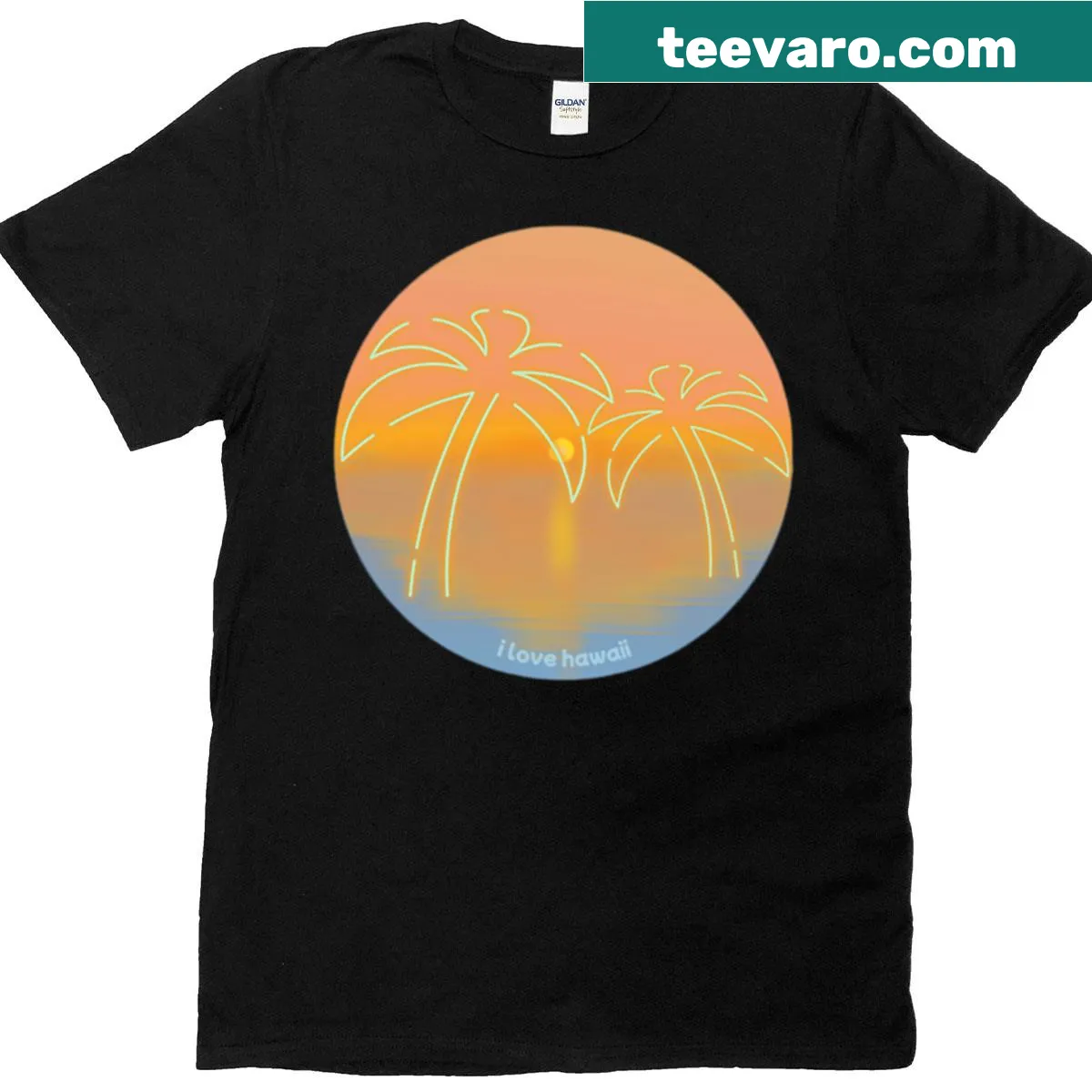 Illustration of a sunset over the sea on a t-shirt. — on a men's t-shirt