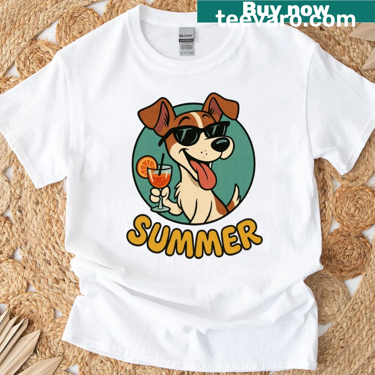 Vintage cartoon-style Jack Russell Terrier graphic on T-shirt. — on a men's t-shirt