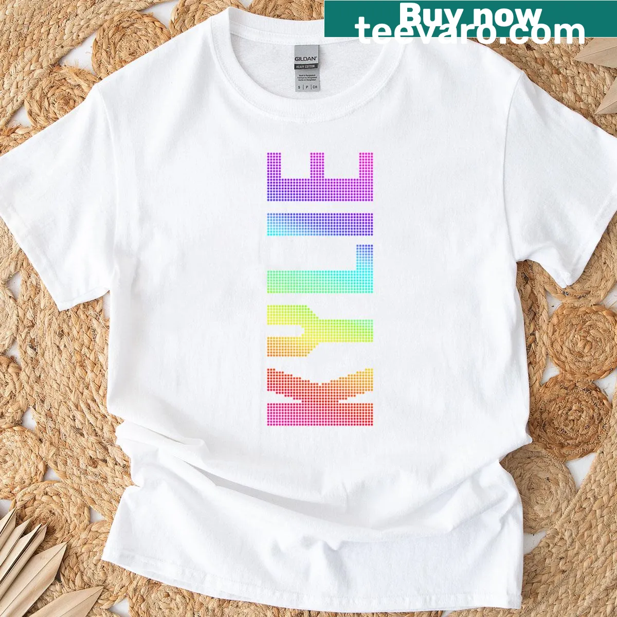 Colorful typography design featuring the name Kylie with rainbow elements — on a men's t-shirt