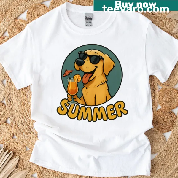 Vintage-style Labrador cartoon enjoying summer with a sunny design