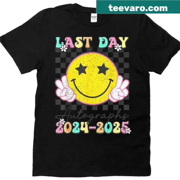 Last day of school T-shirt for teachers with autograph-themed design