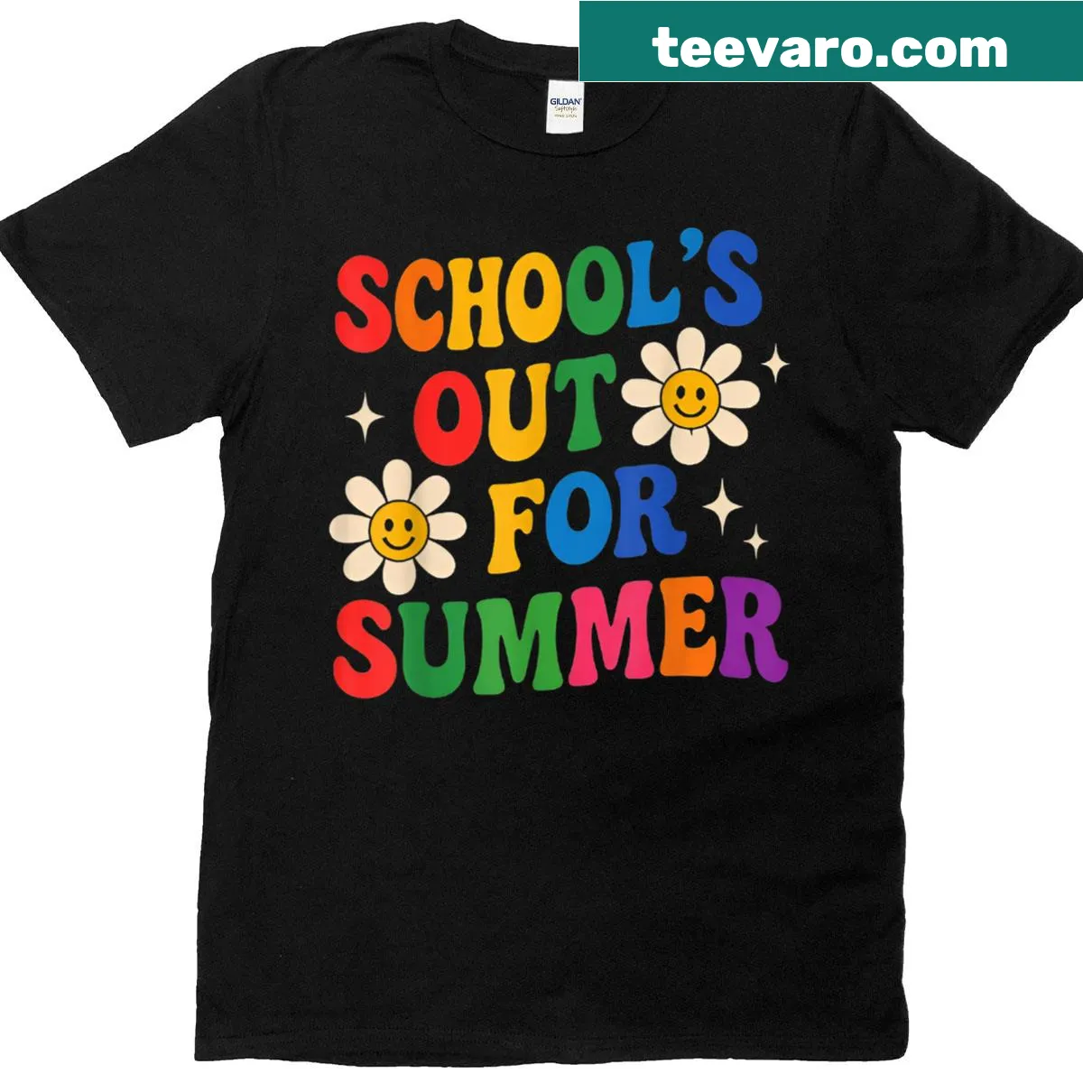 Groovy T-shirt celebrating summer break for teachers — on a men's t-shirt