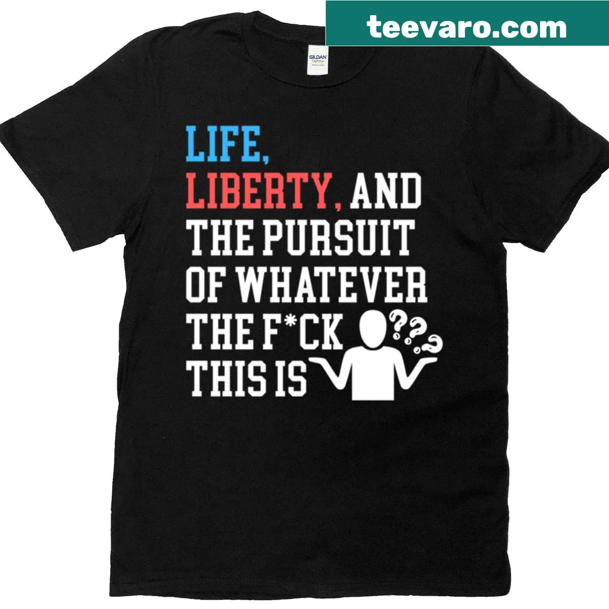 Oversized T-shirt with the phrase Life Liberty and Happiness. — on a men's t-shirt