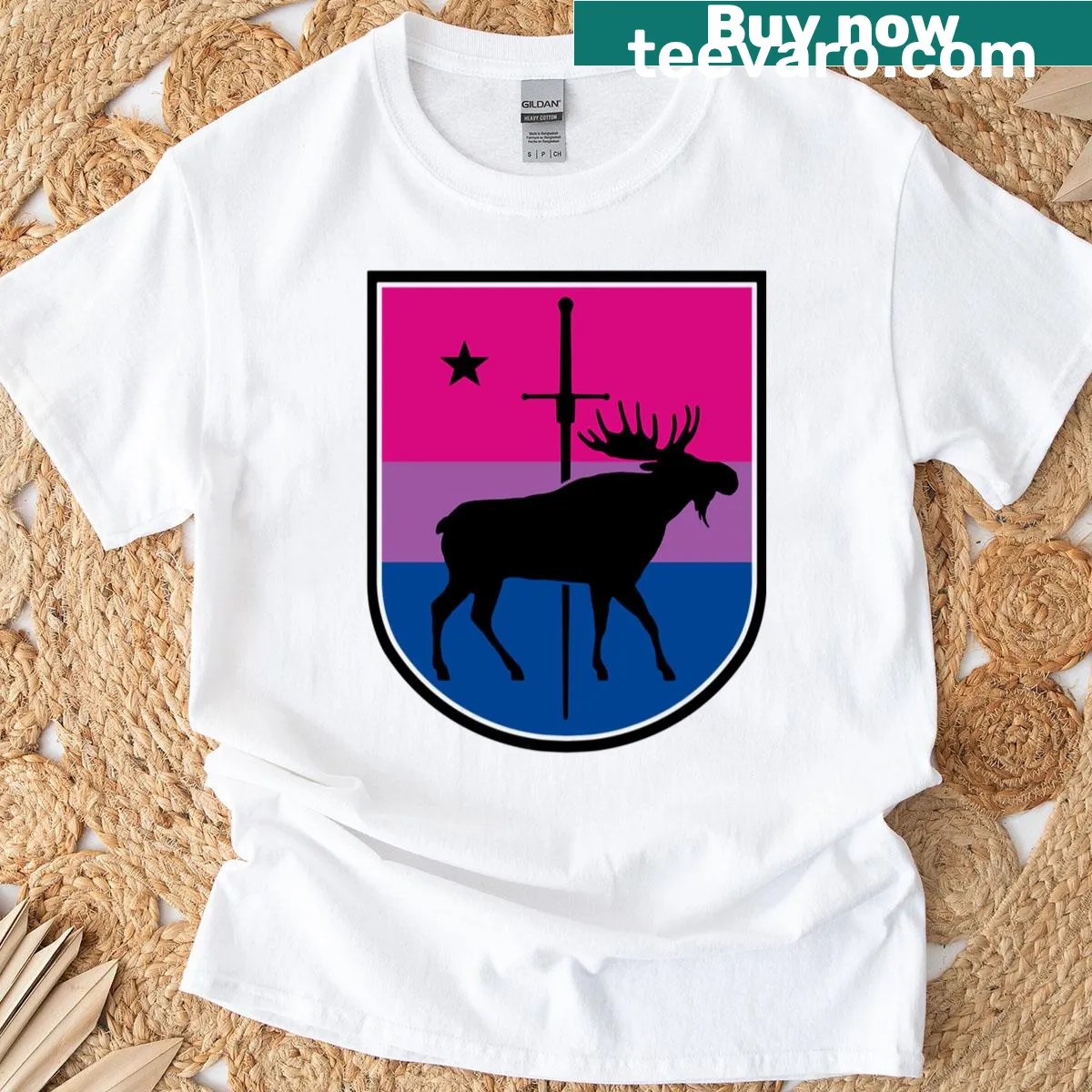 Bi Pride T-shirt with black border and bold graphic — on a men's t-shirt