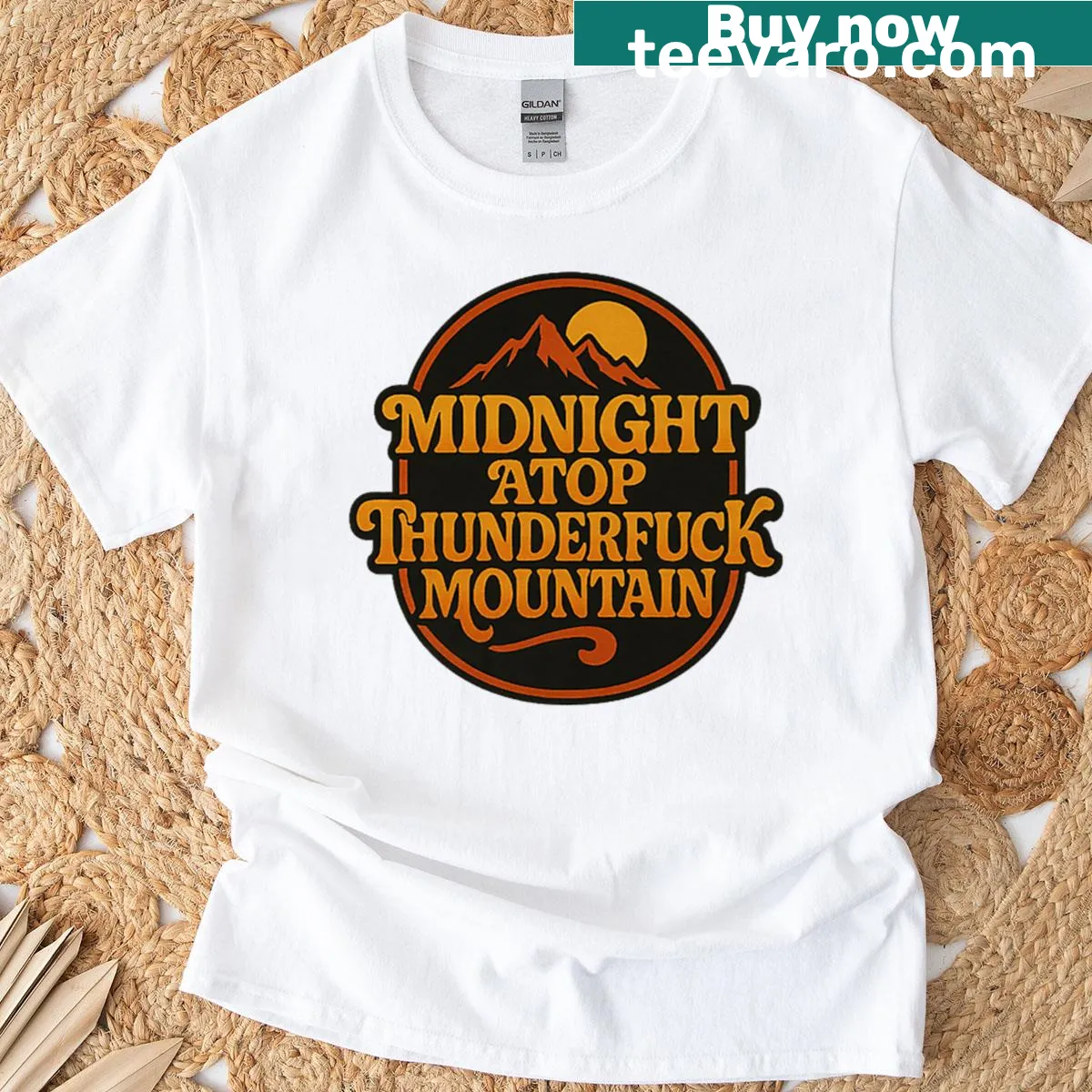 T-shirt with an illustration of Thunderfuck Mountain — on a men's t-shirt