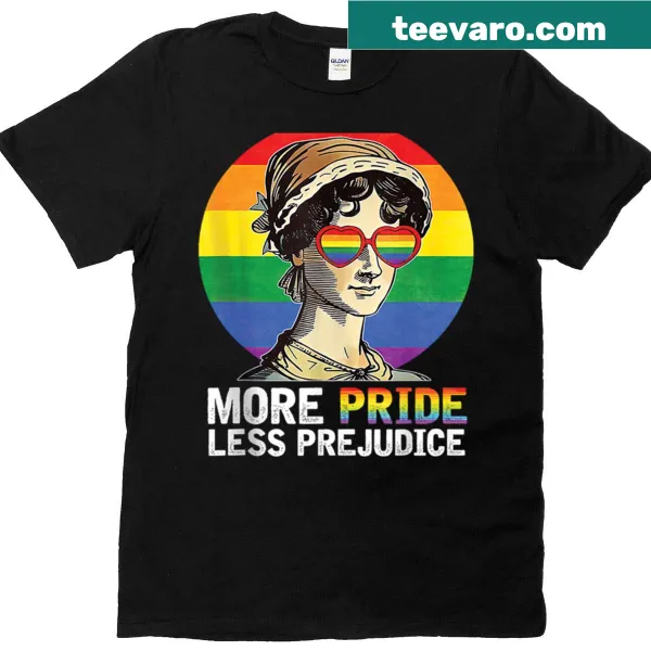 Pride Month T-shirt with the phrase 'More Pride Less Prejudice'