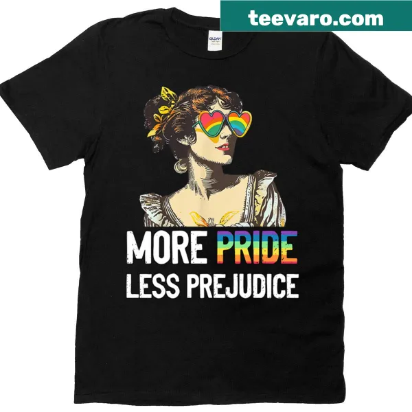 LGBT T-shirt with the phrase 'More Pride Less Prejudice' in bold lettering