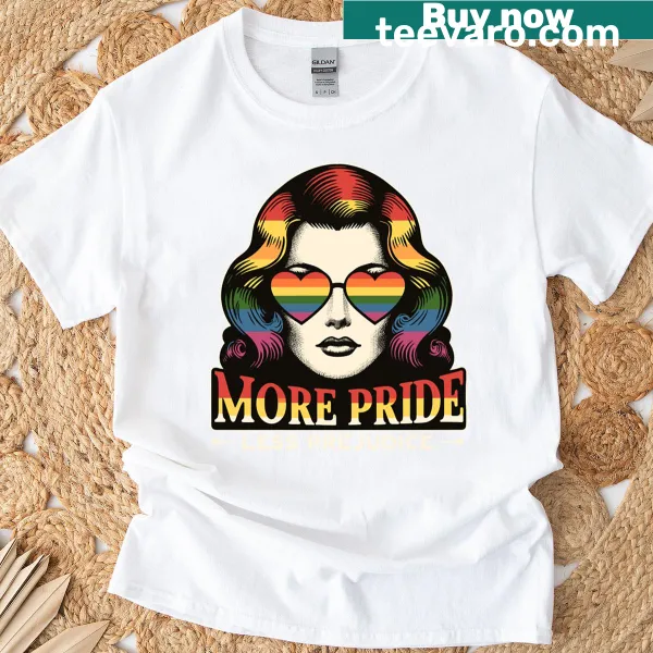 LGBT pride shirt featuring the slogan More Pride Less Prejudice