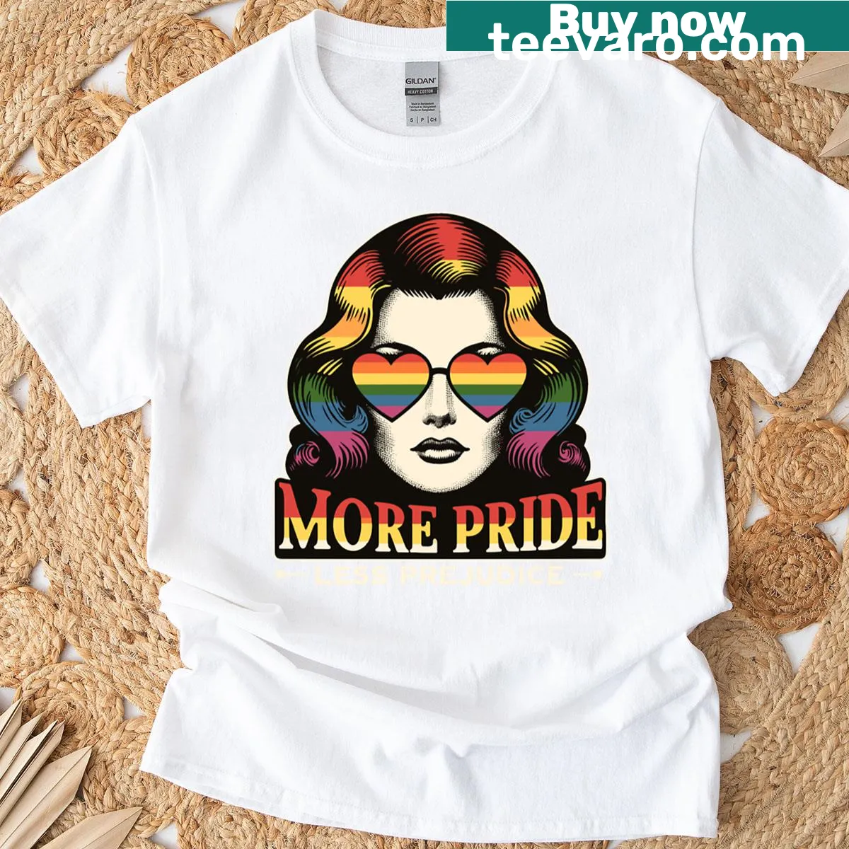 LGBT pride shirt featuring the slogan More Pride Less Prejudice — on a men's t-shirt