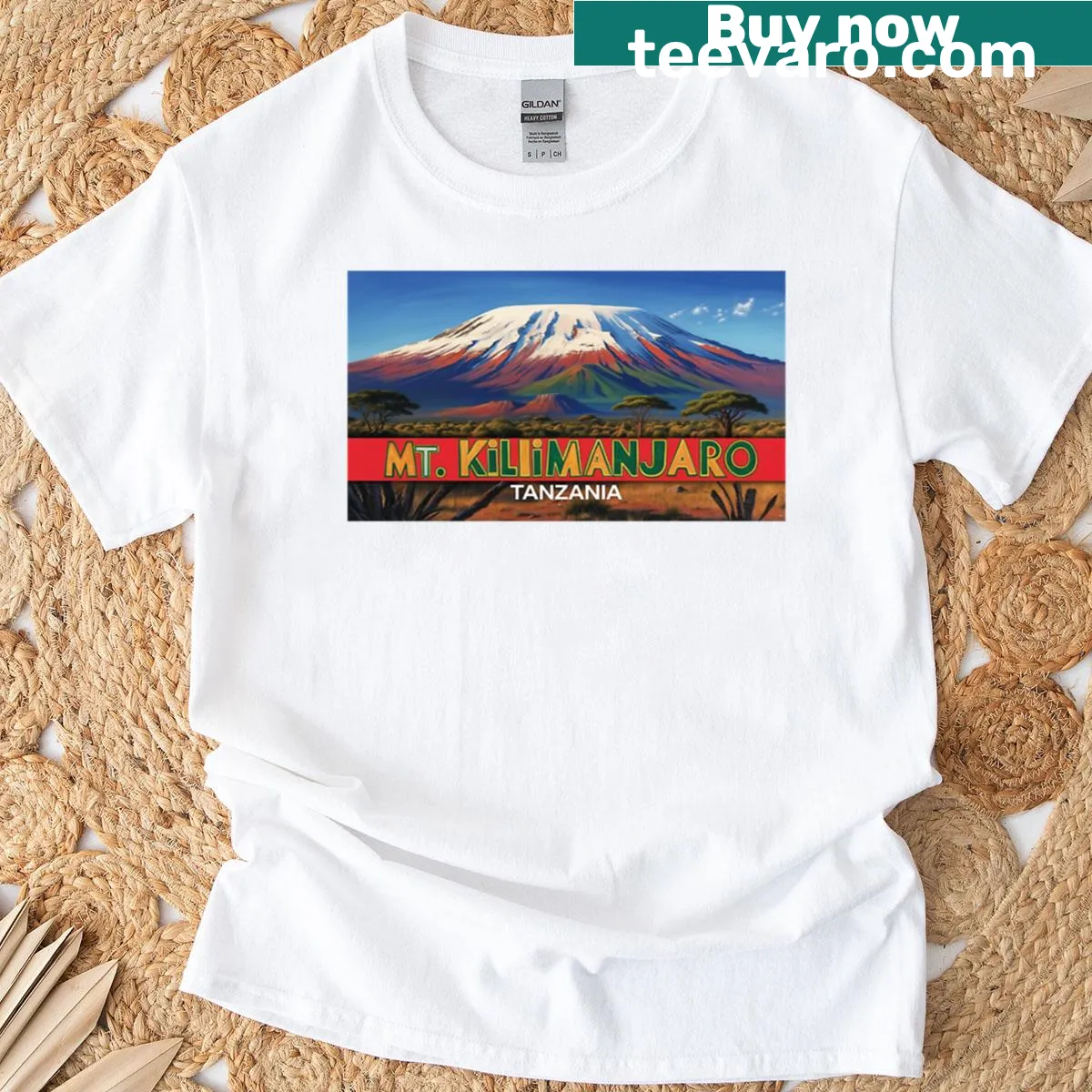 Illustrated Mount Kilimanjaro T-shirt for nature lovers and travelers — on a men's t-shirt