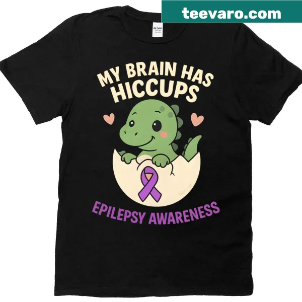 Cartoon-themed epilepsy awareness T-shirt.