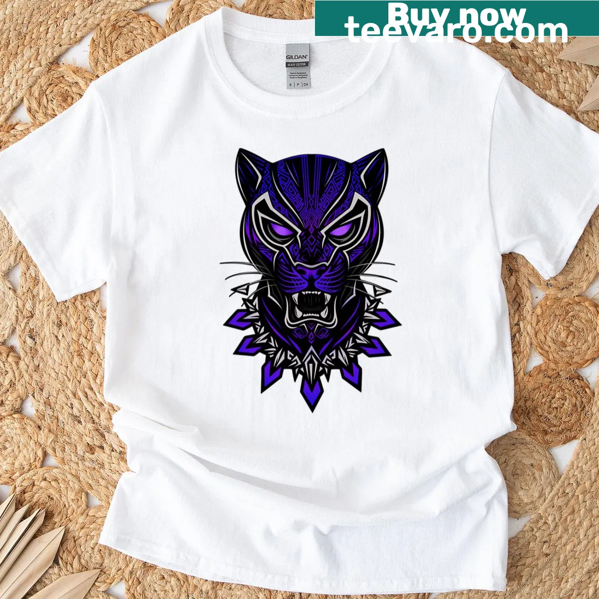 Illustrated glowing panther on an oversized t-shirt — on a men's t-shirt