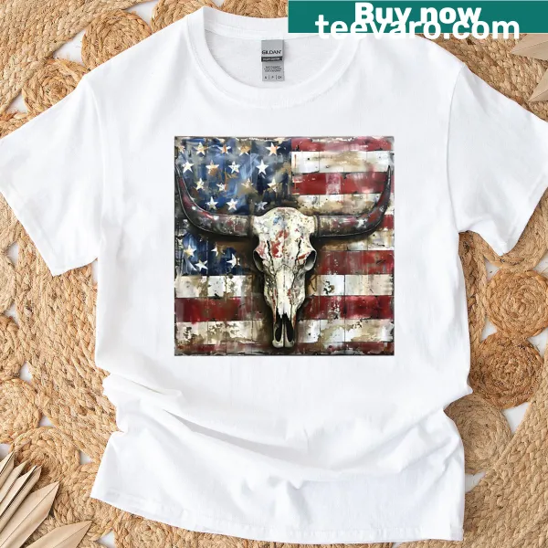 American flag longhorn skull graphic T-shirt