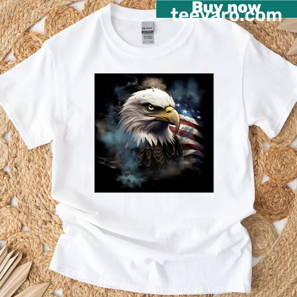 Bald eagle graphic with American flag printed on t-shirt