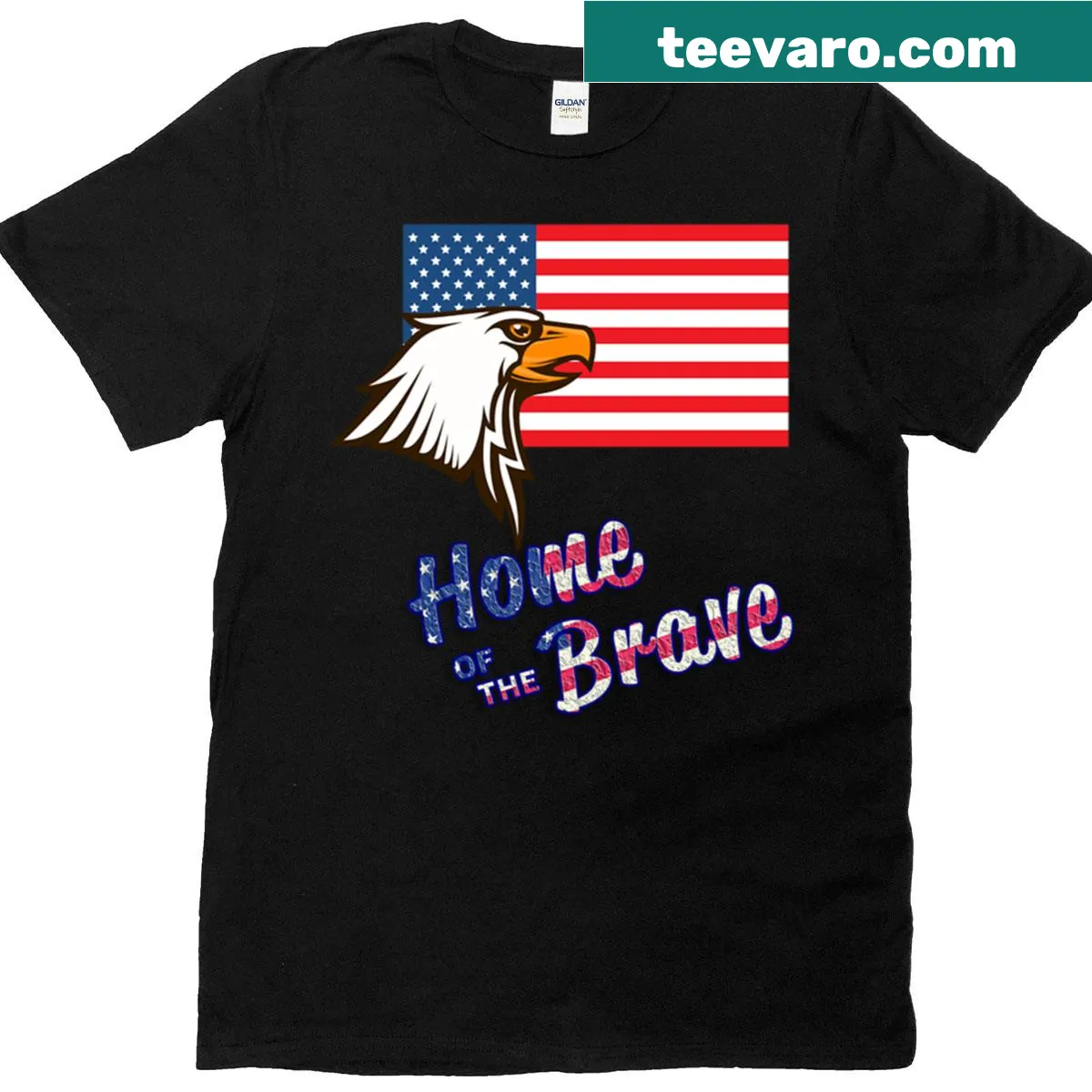 Patriotic T-shirt with 'Home Of The Brave' text — on a men's t-shirt