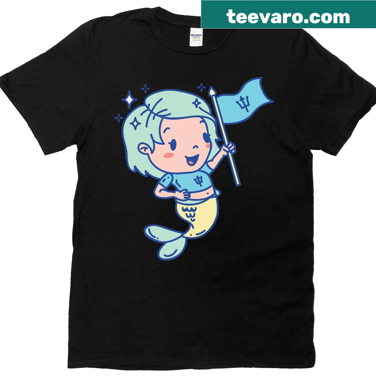 T-shirt with a patriotic-themed mermaid design — on a men's t-shirt