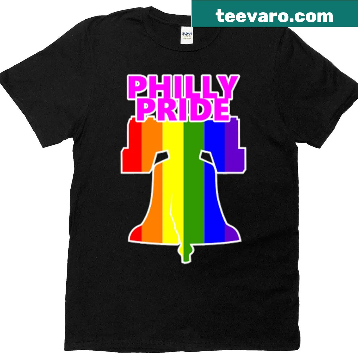LGBT pride shirt with Philadelphia theme — on a men's t-shirt