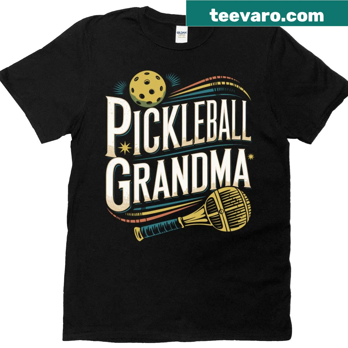 Cute cartoon pickleball grandma t-shirt — on a men's t-shirt