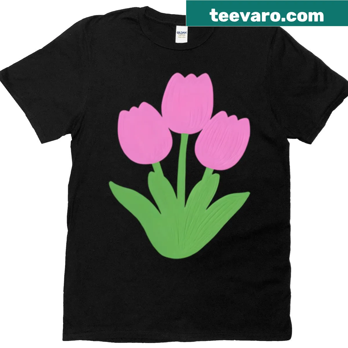Illustration of pink painted tulips on a t-shirt — on a men's t-shirt