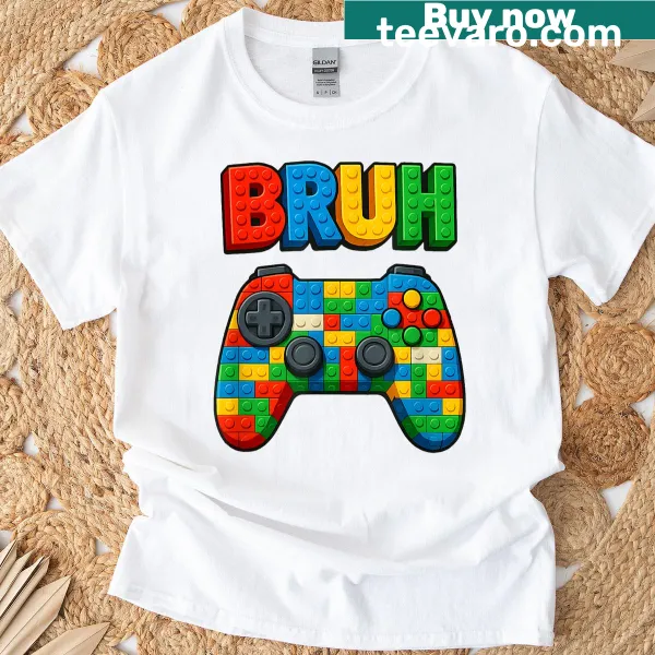 Funny gamer t-shirt with brick graphics and 'Bruh' saying