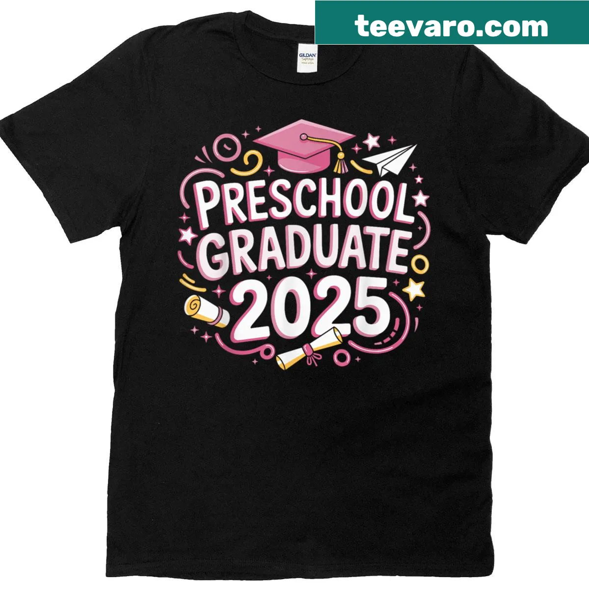 Typography design celebrating preschool graduation 2025 for kids — on a men's t-shirt