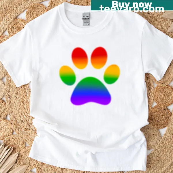 Pride Paw Print T-shirt with a rainbow paw print design