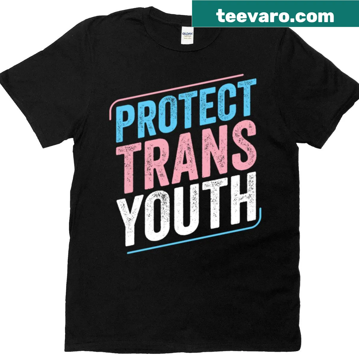 Prominent text t-shirt advocating for trans youth rights and pride — on a men's t-shirt