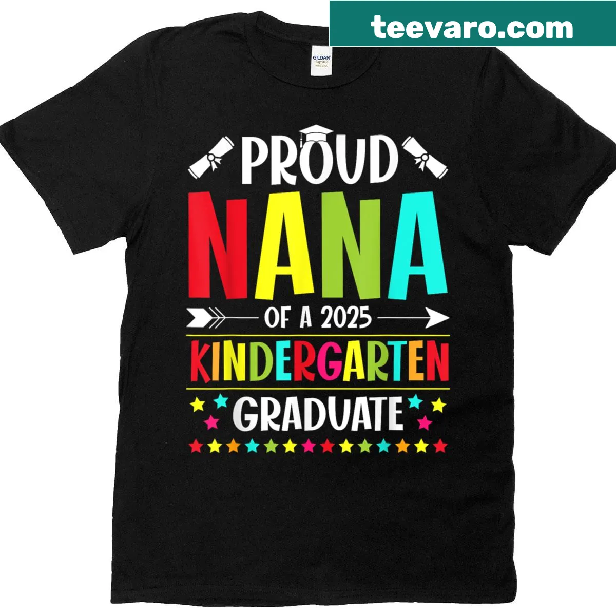 Funny Proud Nana t-shirt celebrating a kindergarten graduate with bold text — on a men's t-shirt