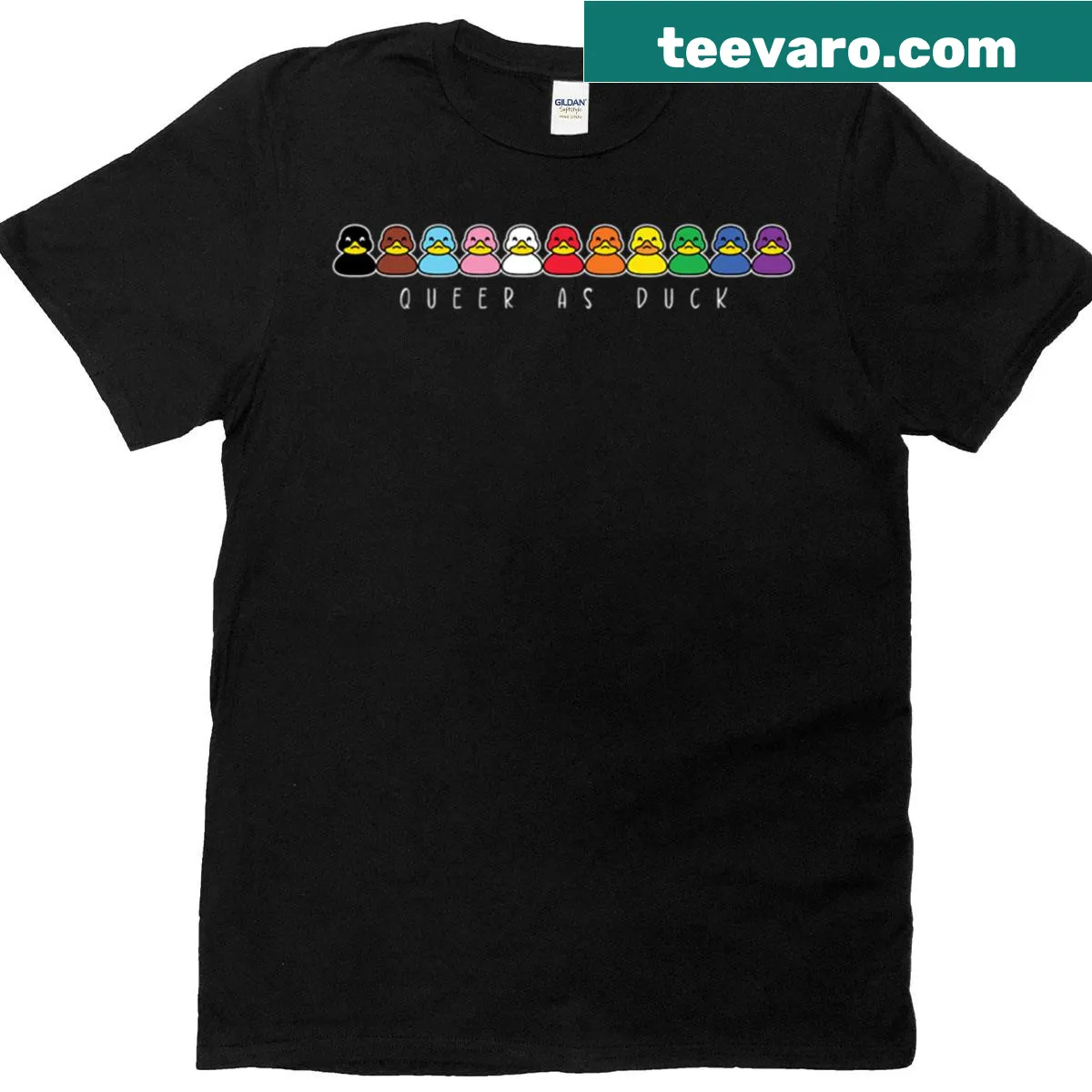 Cartoon rubber duck T-shirt with slogan — on a men's t-shirt