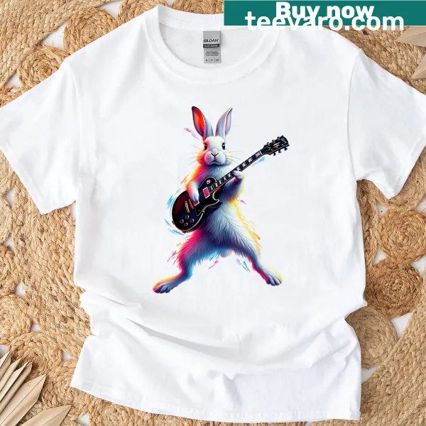 Rabbit On Guitar T-shirt featuring a musical rabbit design