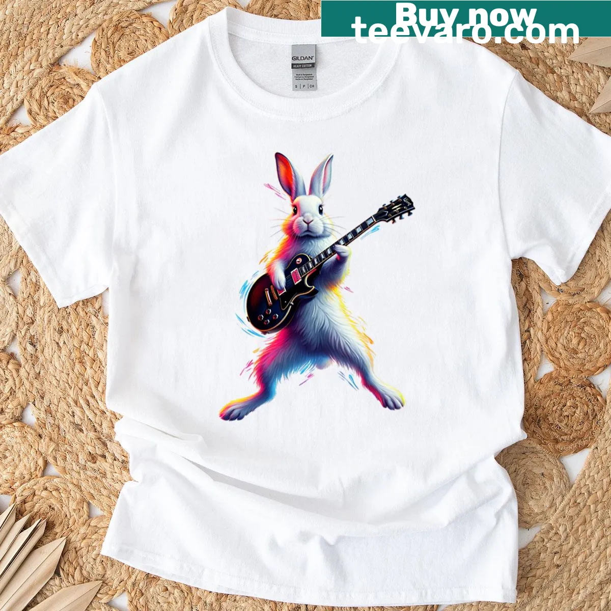 Rabbit On Guitar T-shirt featuring a musical rabbit design — on a men's t-shirt