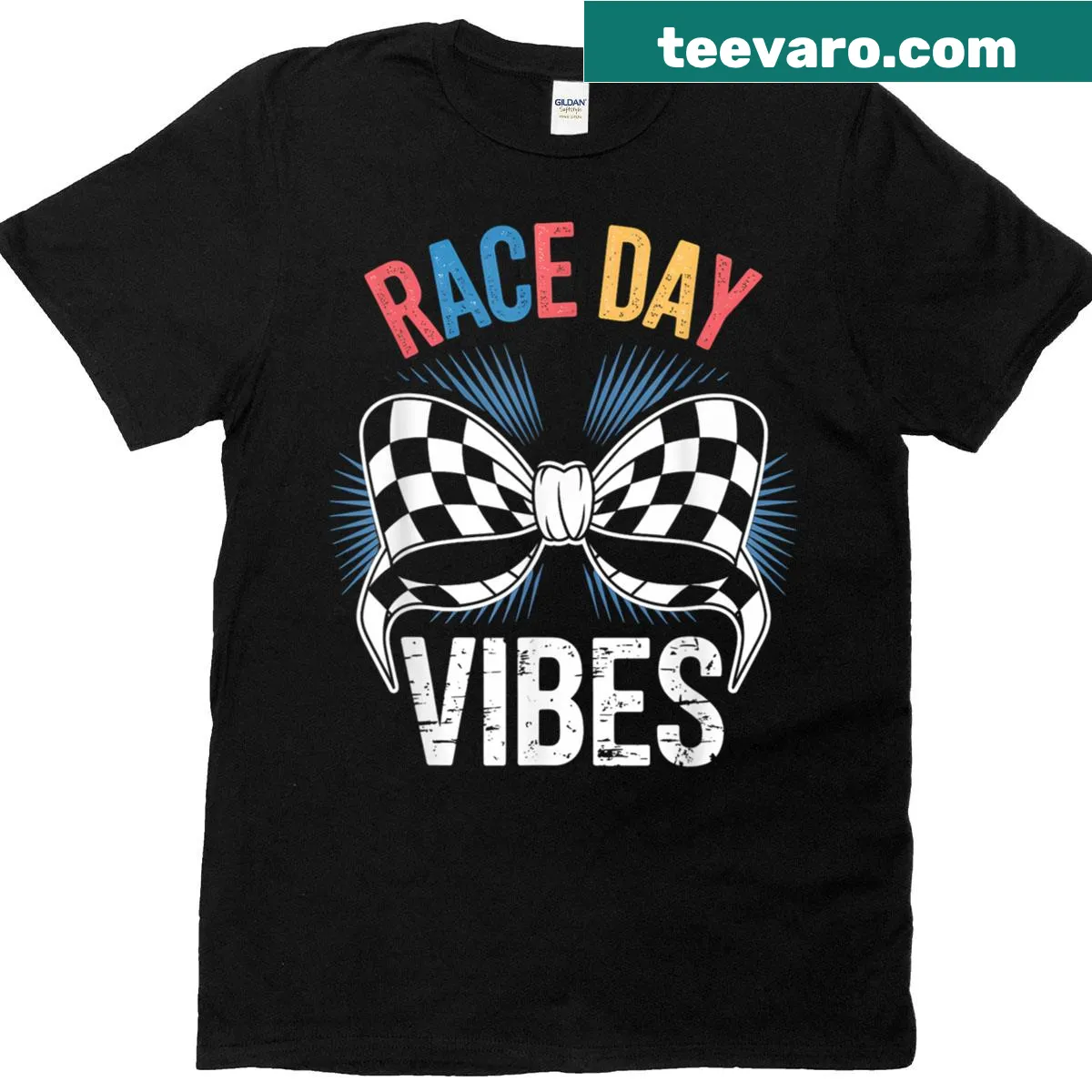 Funny Race Day Vibes T-shirt with lively typography design — on a men's t-shirt