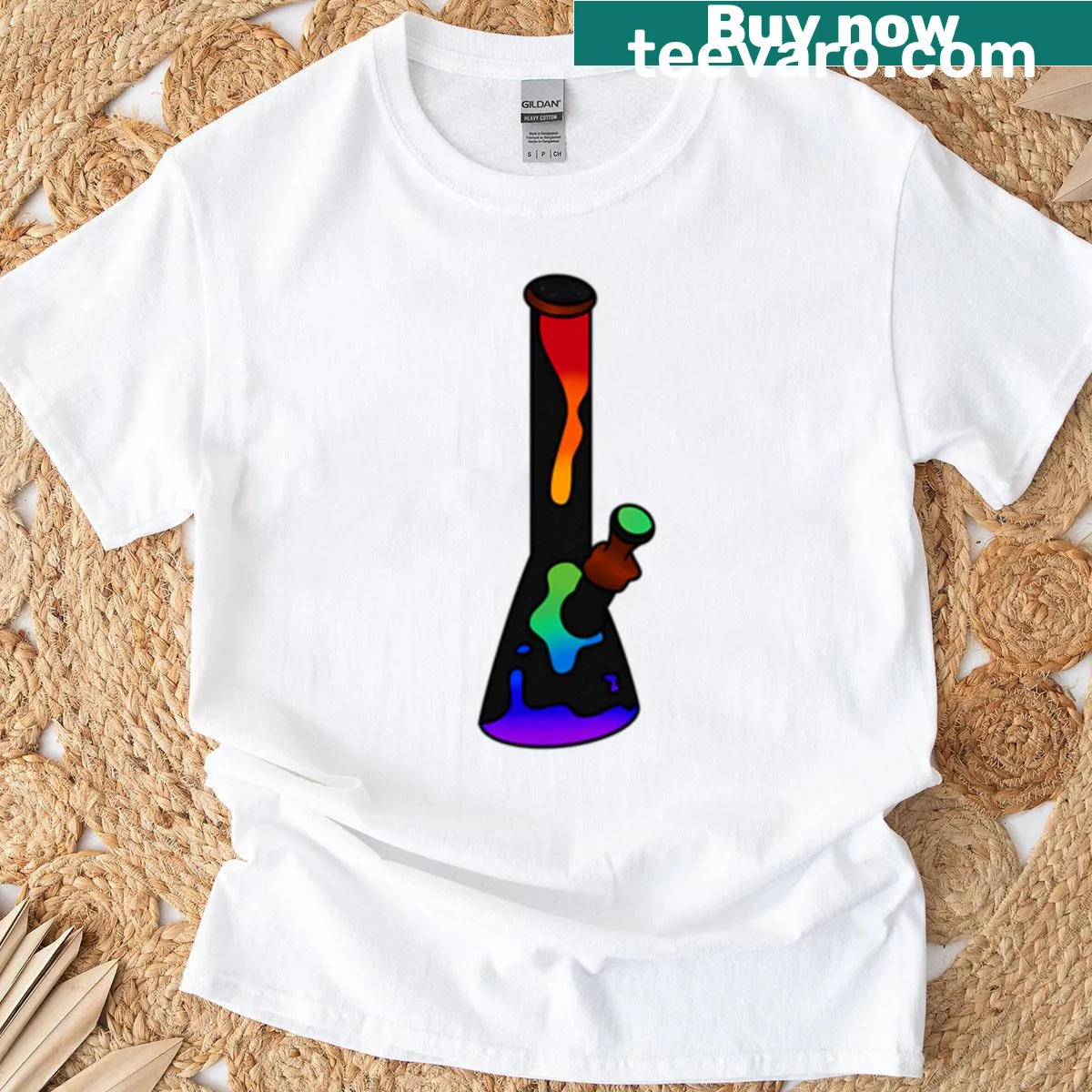 Colorful lava bong graphic with rainbow design on T-shirt — on a men's t-shirt