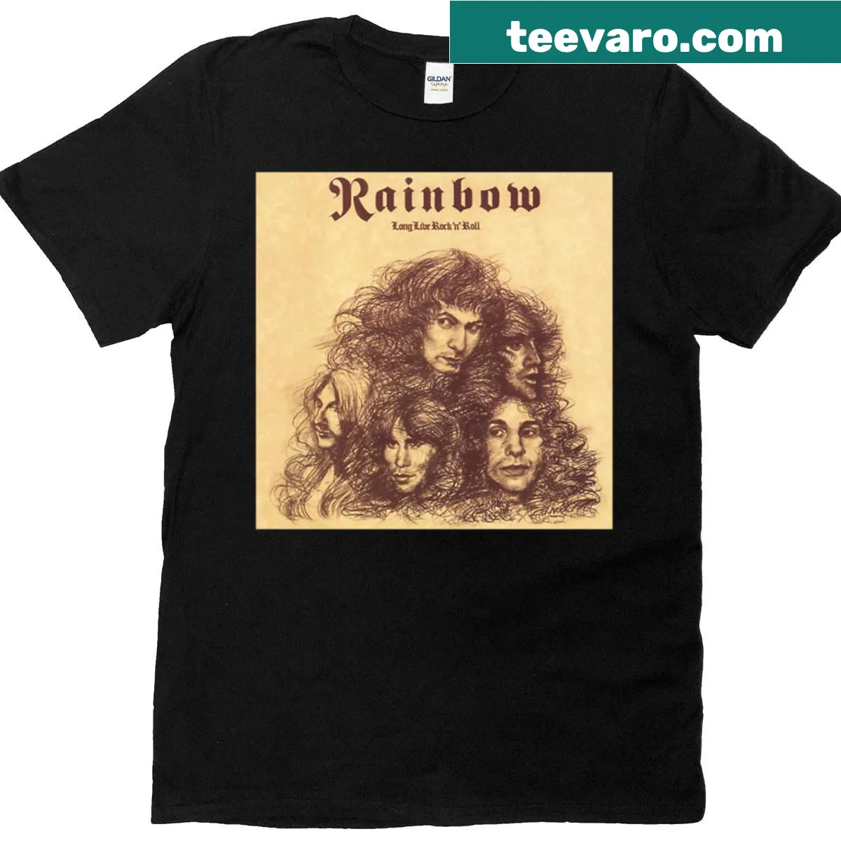 T-shirt celebrating the Rainbow Rock N Roll Album from 1978 — on a men's t-shirt