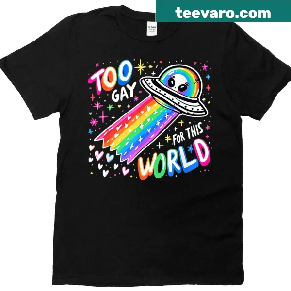 Whimsical Rainbow Pride Aesthetic T-shirt with a funny UFO design