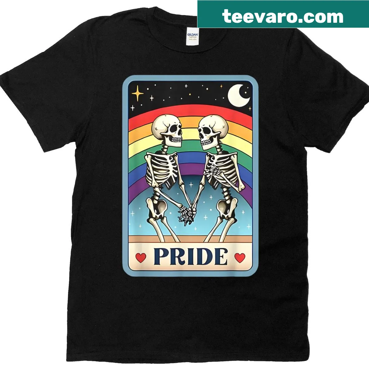 Tarot card design featuring rainbow elements celebrating pride — on a men's t-shirt