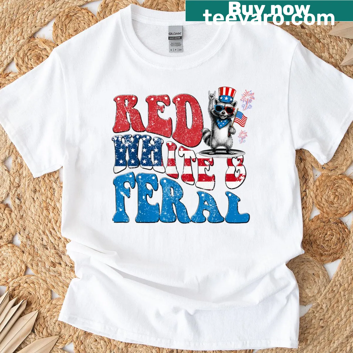 Funny raccoon graphic for kids celebrating July 4th — on a men's t-shirt